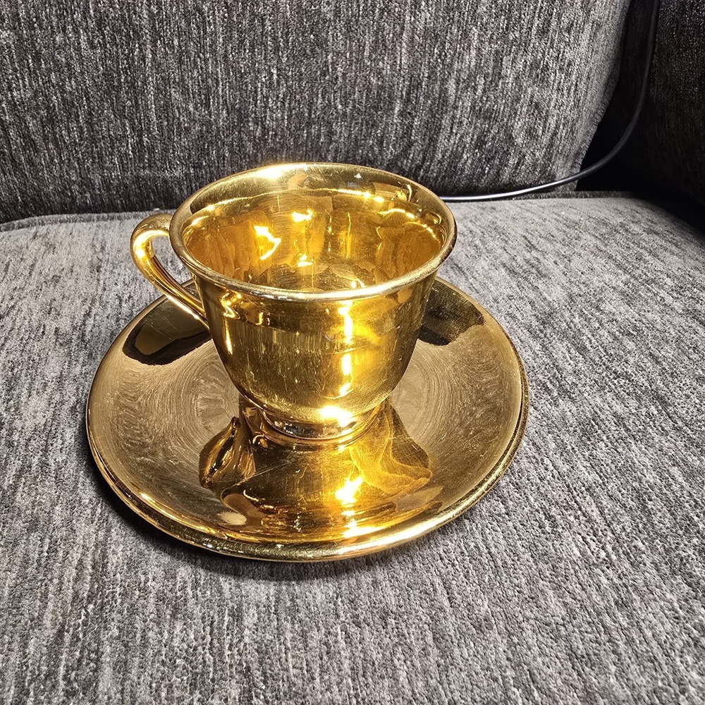 Antique Atlas Satin Gold 22 Karat Gold Demitasse Teacup And‎ Saucer